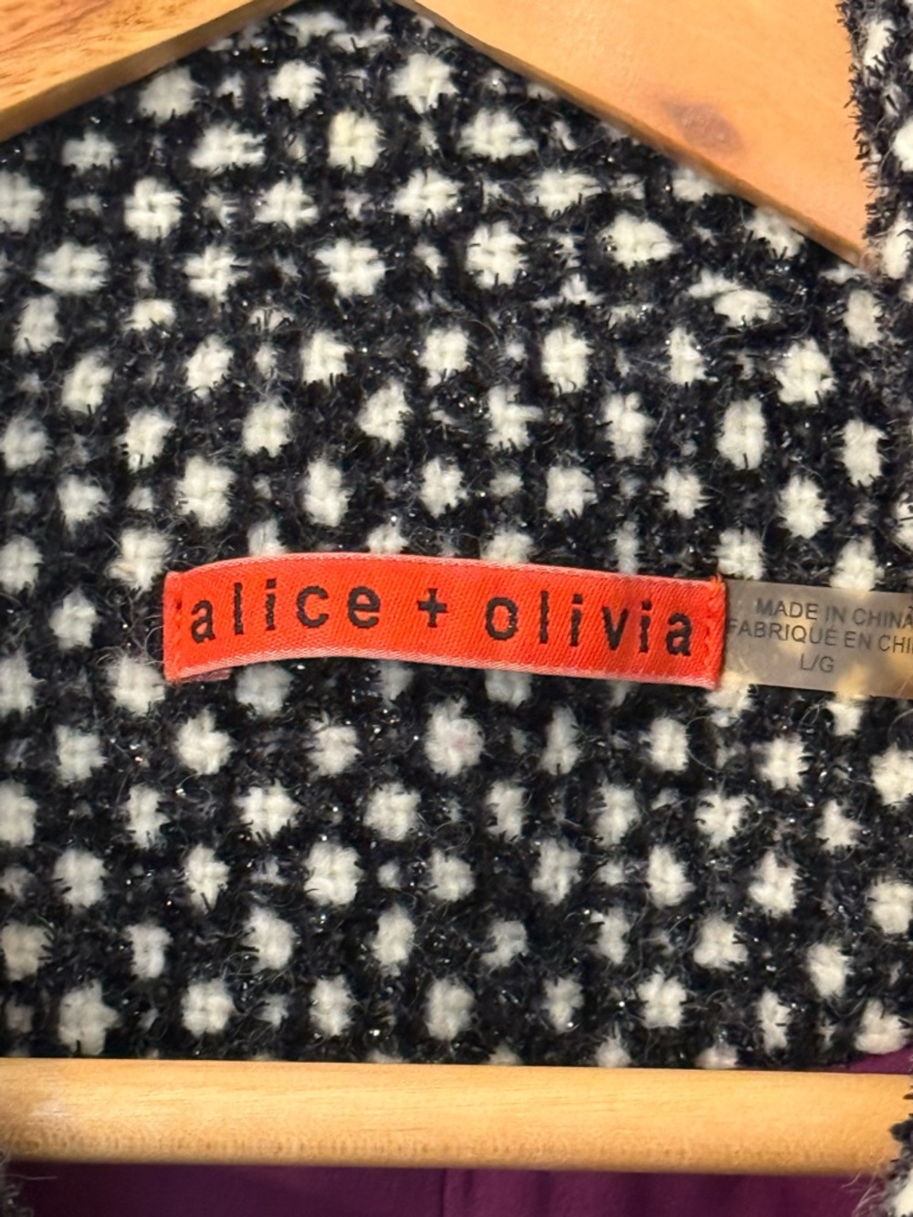 Alice + Olivia Black/ White Wool Blend Short Pea Coat L - Picture 8 of 9